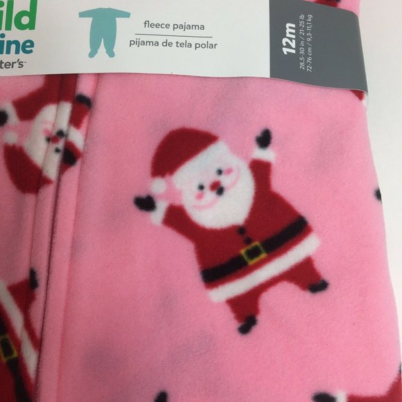 Carters Child of Mine 12 Month Fleece Footed Pajamas Pink Santa Sleeper X-Mas - Picture 5 of 12